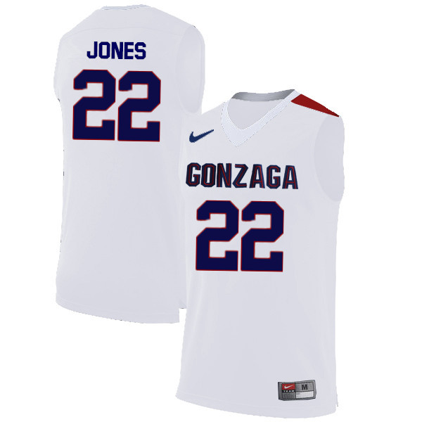 Men #22 Jeremy Jones Gonzaga Bulldogs College Basketball Jerseys-White